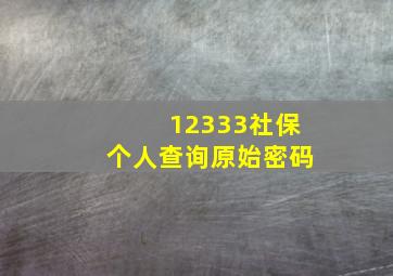 12333社保个人查询原始密码