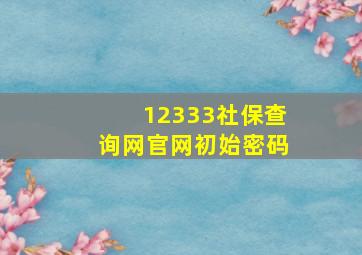 12333社保查询网官网初始密码