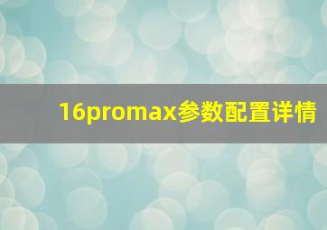 16promax参数配置详情