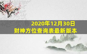 2020年12月30日财神方位查询表最新版本