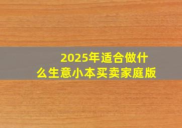 2025年适合做什么生意小本买卖家庭版