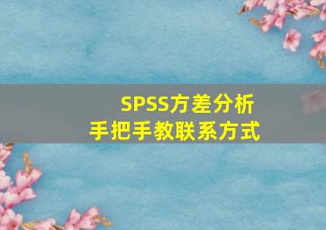 SPSS方差分析手把手教联系方式