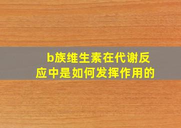 b族维生素在代谢反应中是如何发挥作用的