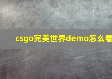 csgo完美世界demo怎么看