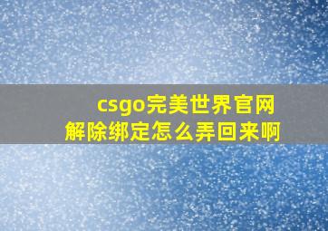 csgo完美世界官网解除绑定怎么弄回来啊