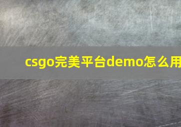 csgo完美平台demo怎么用