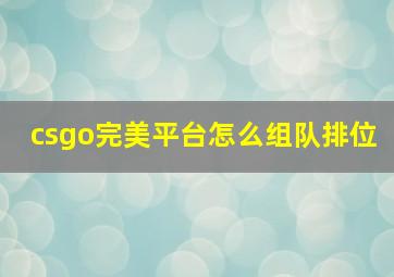 csgo完美平台怎么组队排位