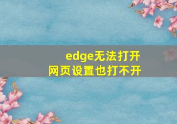 edge无法打开网页设置也打不开