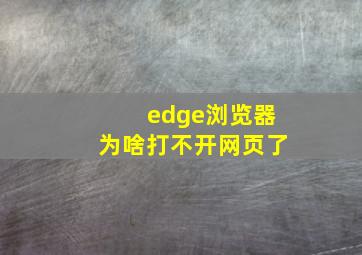 edge浏览器为啥打不开网页了