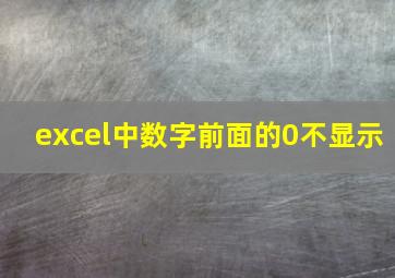 excel中数字前面的0不显示