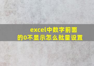 excel中数字前面的0不显示怎么批量设置