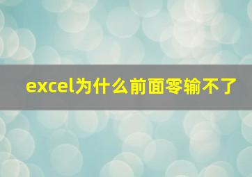 excel为什么前面零输不了