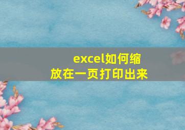 excel如何缩放在一页打印出来