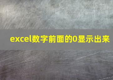 excel数字前面的0显示出来