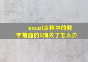 excel表格中的数字前面的0消失了怎么办