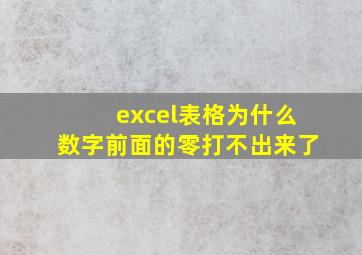 excel表格为什么数字前面的零打不出来了