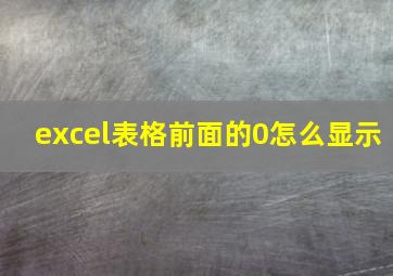 excel表格前面的0怎么显示