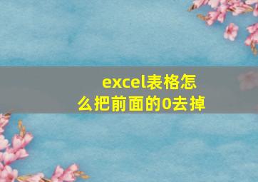 excel表格怎么把前面的0去掉