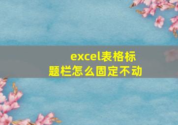 excel表格标题栏怎么固定不动