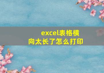 excel表格横向太长了怎么打印