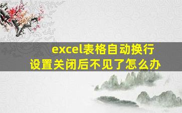 excel表格自动换行设置关闭后不见了怎么办