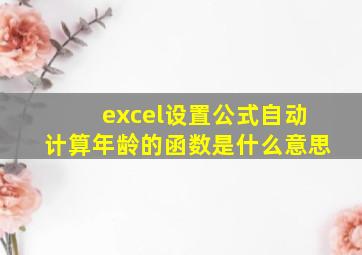 excel设置公式自动计算年龄的函数是什么意思