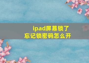 ipad屏幕锁了忘记锁密码怎么开