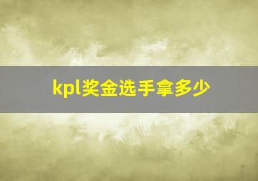 kpl奖金选手拿多少