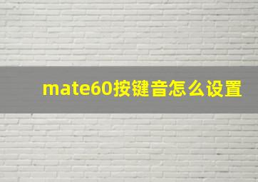 mate60按键音怎么设置