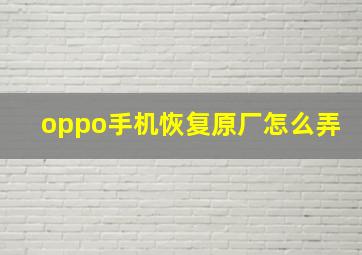 oppo手机恢复原厂怎么弄