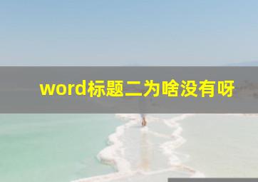 word标题二为啥没有呀