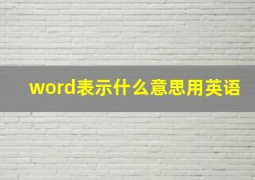 word表示什么意思用英语