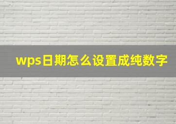 wps日期怎么设置成纯数字