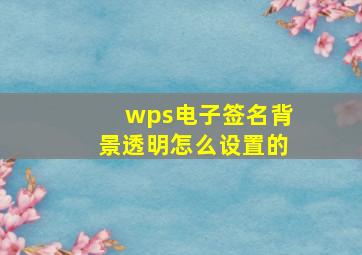 wps电子签名背景透明怎么设置的