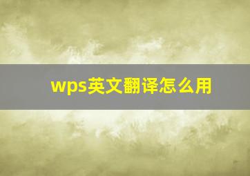 wps英文翻译怎么用