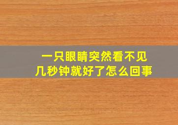 一只眼睛突然看不见几秒钟就好了怎么回事