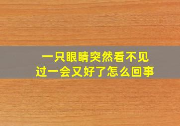 一只眼睛突然看不见过一会又好了怎么回事