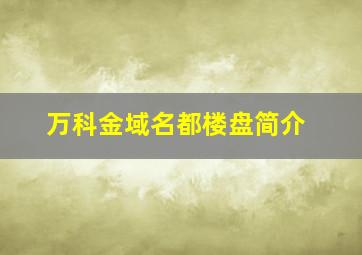 万科金域名都楼盘简介