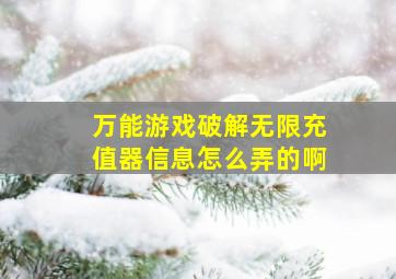 万能游戏破解无限充值器信息怎么弄的啊