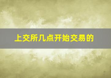 上交所几点开始交易的