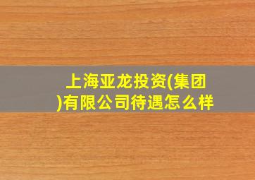 上海亚龙投资(集团)有限公司待遇怎么样