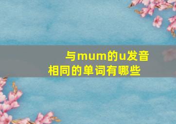 与mum的u发音相同的单词有哪些