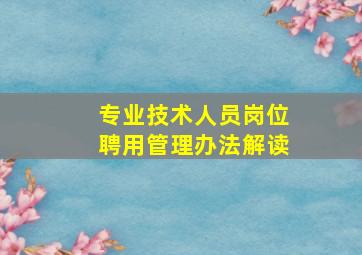 专业技术人员岗位聘用管理办法解读