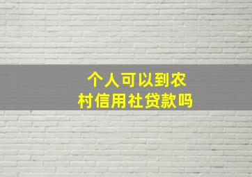 个人可以到农村信用社贷款吗