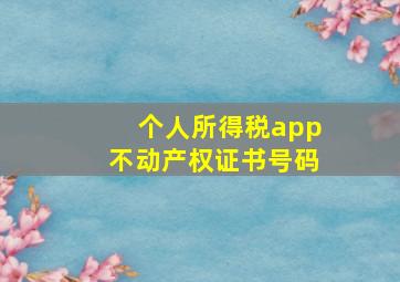 个人所得税app不动产权证书号码