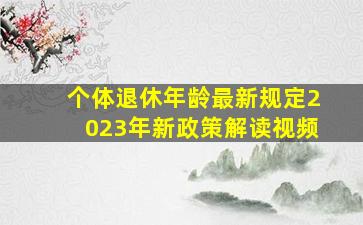 个体退休年龄最新规定2023年新政策解读视频