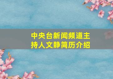 中央台新闻频道主持人文静简历介绍