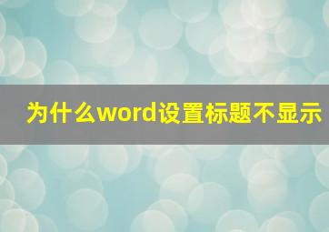 为什么word设置标题不显示