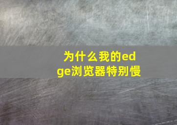 为什么我的edge浏览器特别慢