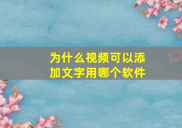 为什么视频可以添加文字用哪个软件